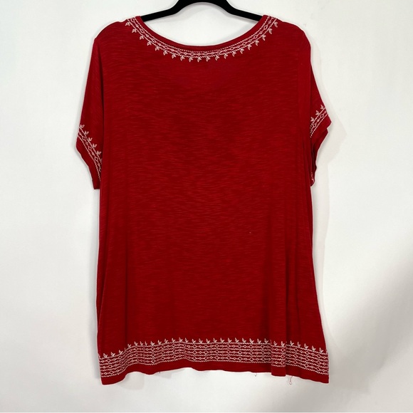 Women’s Rafaella Red Short Sleeve Top White Embroidered Stitching Sz XL - Picture 3 of 6